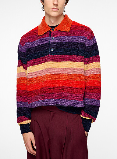 Dr&ocirc;le de Monsieur: Le polo chenille larges rayures multicolores Assorti pour homme