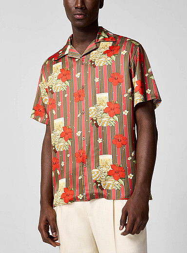 Dr&ocirc;le de Monsieur: La chemise cabana satin&eacute;e Hibiscus Club Rose pour homme