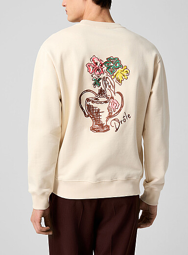 Dr&ocirc;le de Monsieur Ivory/Cream Beige Vase Havana embroidered sweatshirt for men