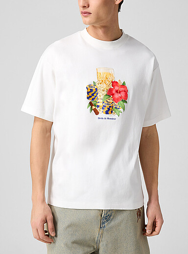 Dr&ocirc;le de Monsieur: Le t-shirt Hibiscus Club Ivoire - Beige cr&egrave;me pour homme