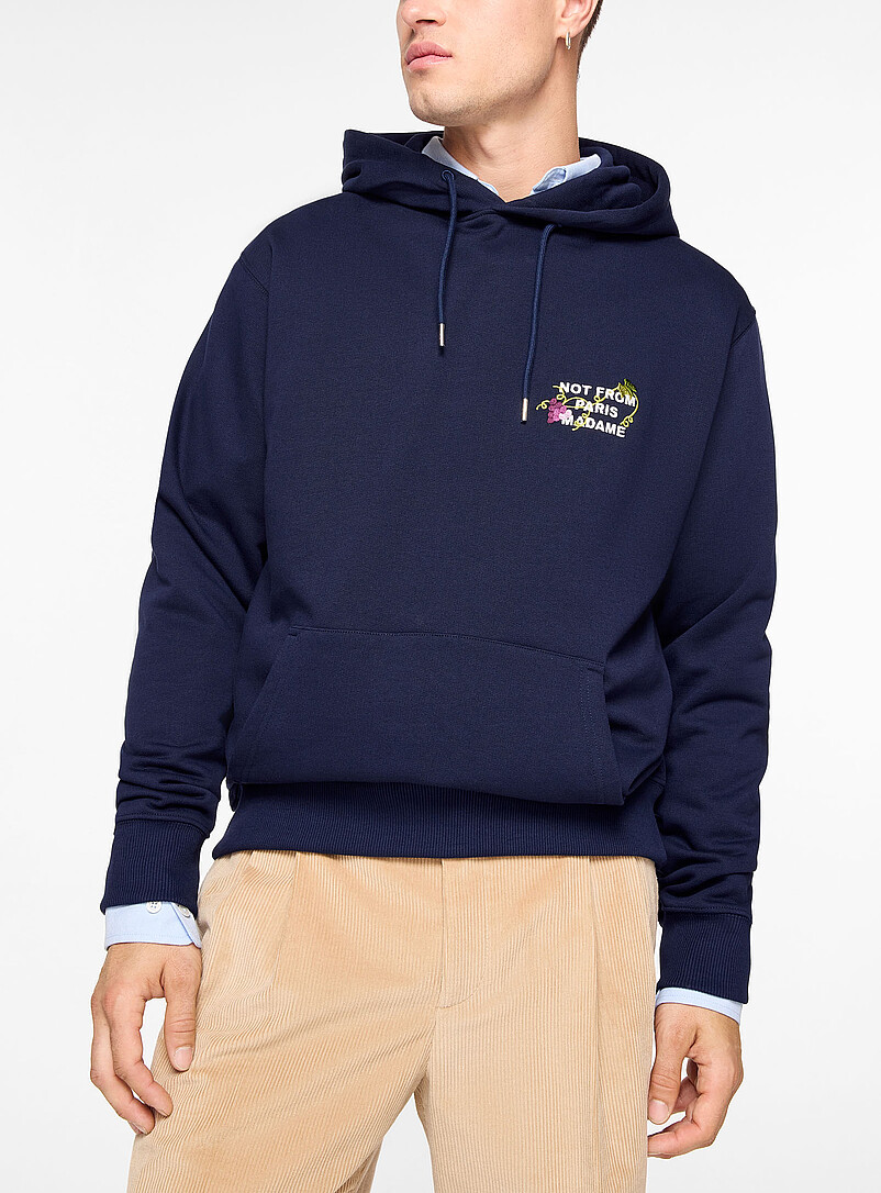 Decorative slogan navy hoodie product image (primary)