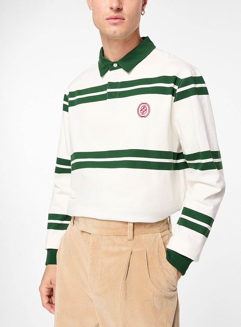 Green rugby-stripe polo shirt product image (primary)