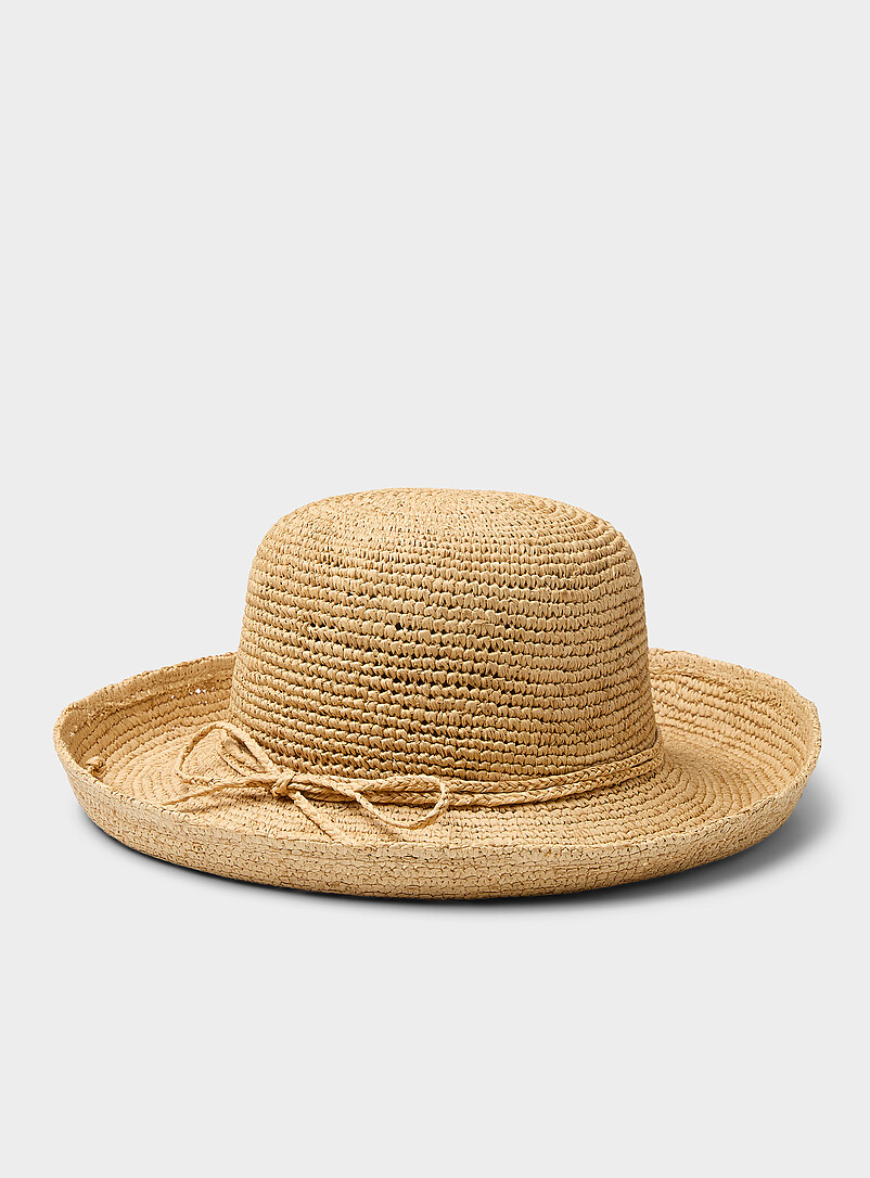 Simons: Le chapeau en raphia bordure retrouss&eacute;e <b>Collection exclusive d'Italie</b> Ivoire - Beige cr&egrave;me pour femme