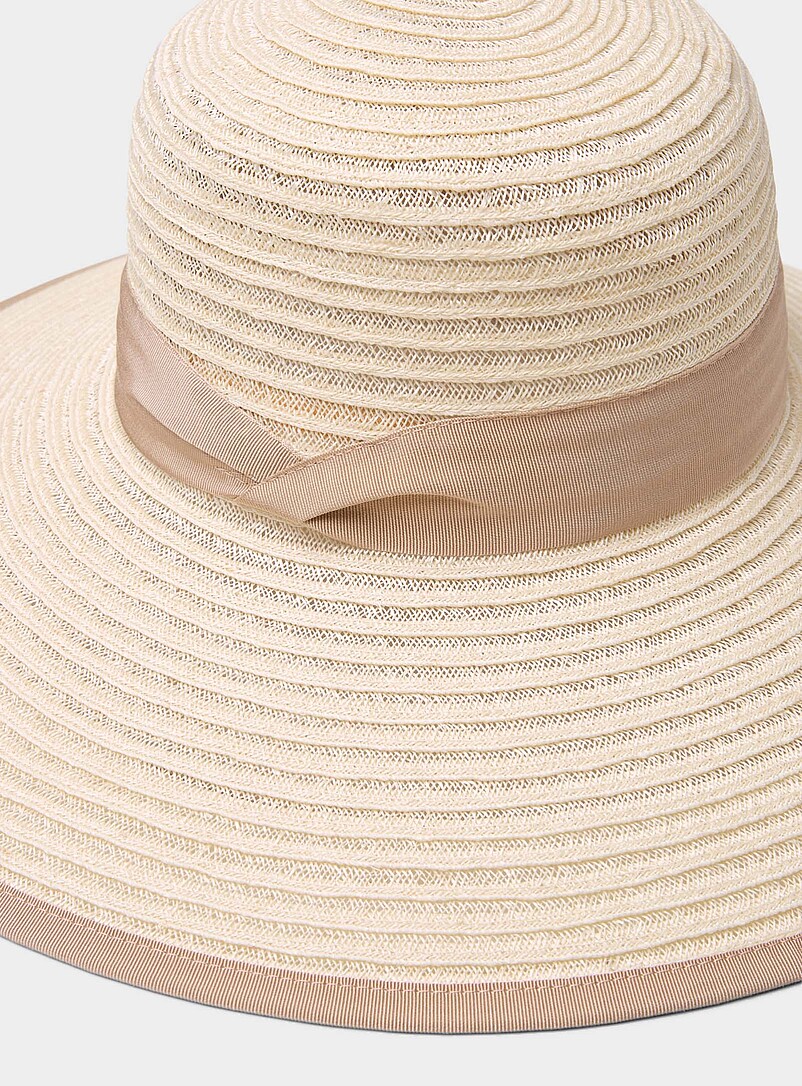 Simons: Le chapeau en chanvre &agrave; rayures diaphanes <b>Collection exclusive d'Italie</b> Blanc cass&eacute; pour femme