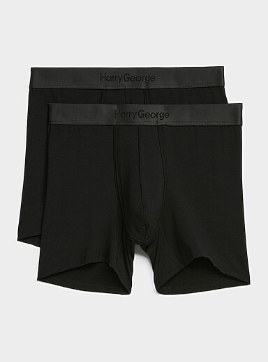 Harry George: Les boxeurs longs tout confort noirs 4 po Modal Emballage de 2 Noir pour homme