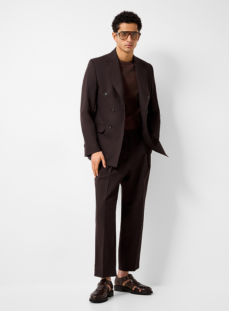 Be Able Brown Brown double-breasted jacket Wool-blend weave by Marzotto for men