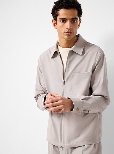 Le blouson laine vierge m&eacute;lang&eacute;e gr&egrave;ge Tissu en m&eacute;lange de laine sign&eacute; Marzotto