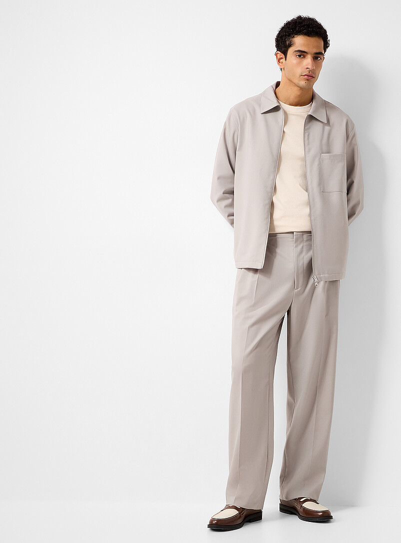 Greige Double-Pleated Pant Wool-Blend Weave By Marzotto