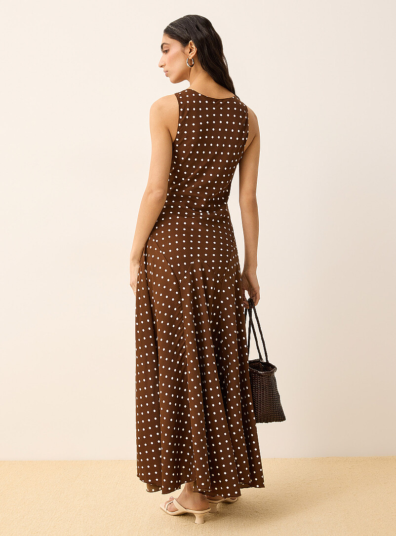 Ic&ocirc;ne: La longue robe sir&egrave;ne sans manches &agrave; pois Brun &agrave; motifs pour femme