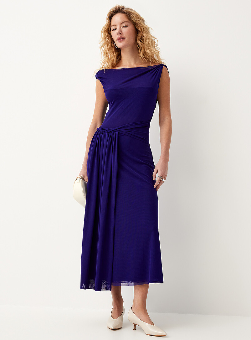 Ic&ocirc;ne Red Twisted details maxi micromesh dress for women