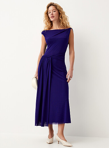 Twisted details maxi micromesh dress