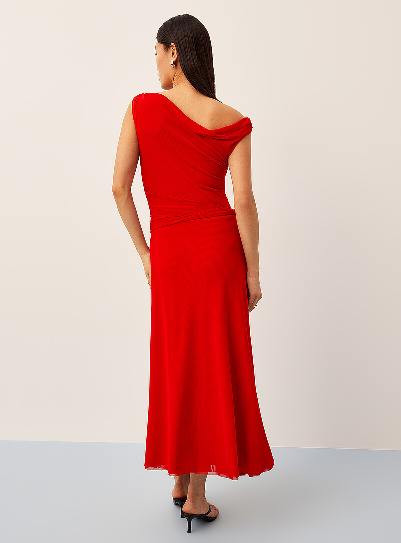 Ic&ocirc;ne Red Twisted details maxi micromesh dress for women
