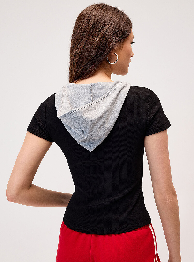 Twik Black Layered-look hooded T-shirt for women