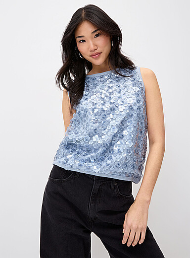 Twik Baby Blue Floral sequins cami for women