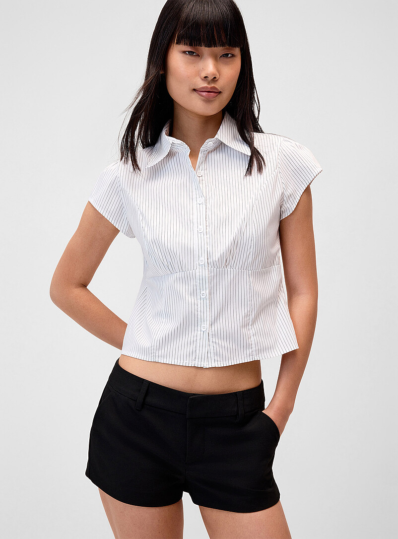Twik Patterned Blue Patterned cap-sleeve shirt for women