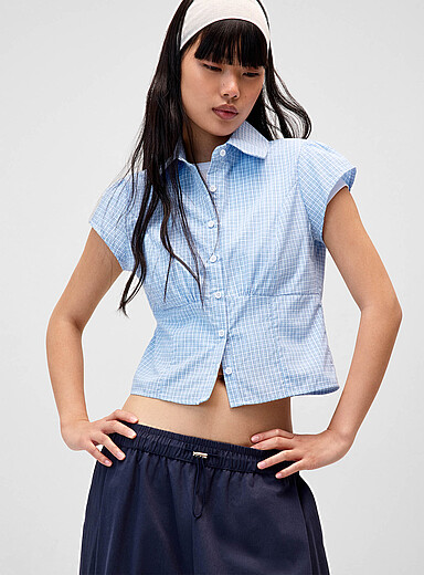 Twik: La chemise mancherons &agrave; motifs Bleu &agrave; motifs pour femme