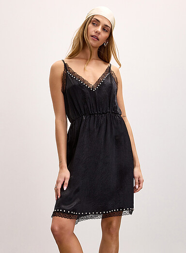 Lace and stud satin slip minidress