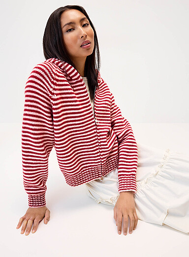Striped zippered hooded cardigan