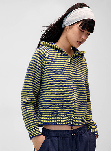 Striped zippered hooded cardigan