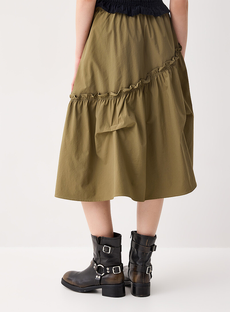 Twik Ivory/Cream Beige Asymmetrical ruffled midi skirt for women
