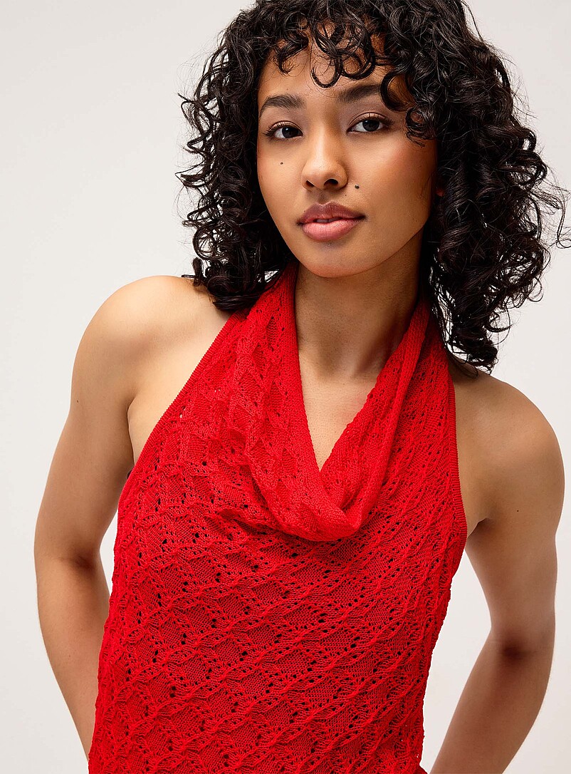 Twik Black Pointelle knit halter cami for women