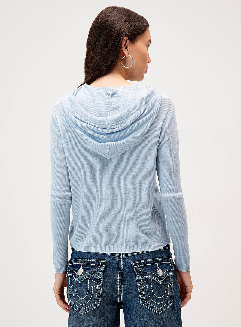 Twik: Le chandail &agrave; capuche boutons nacr&eacute;s double bord Bleu p&acirc;le - Bleu ciel pour femme