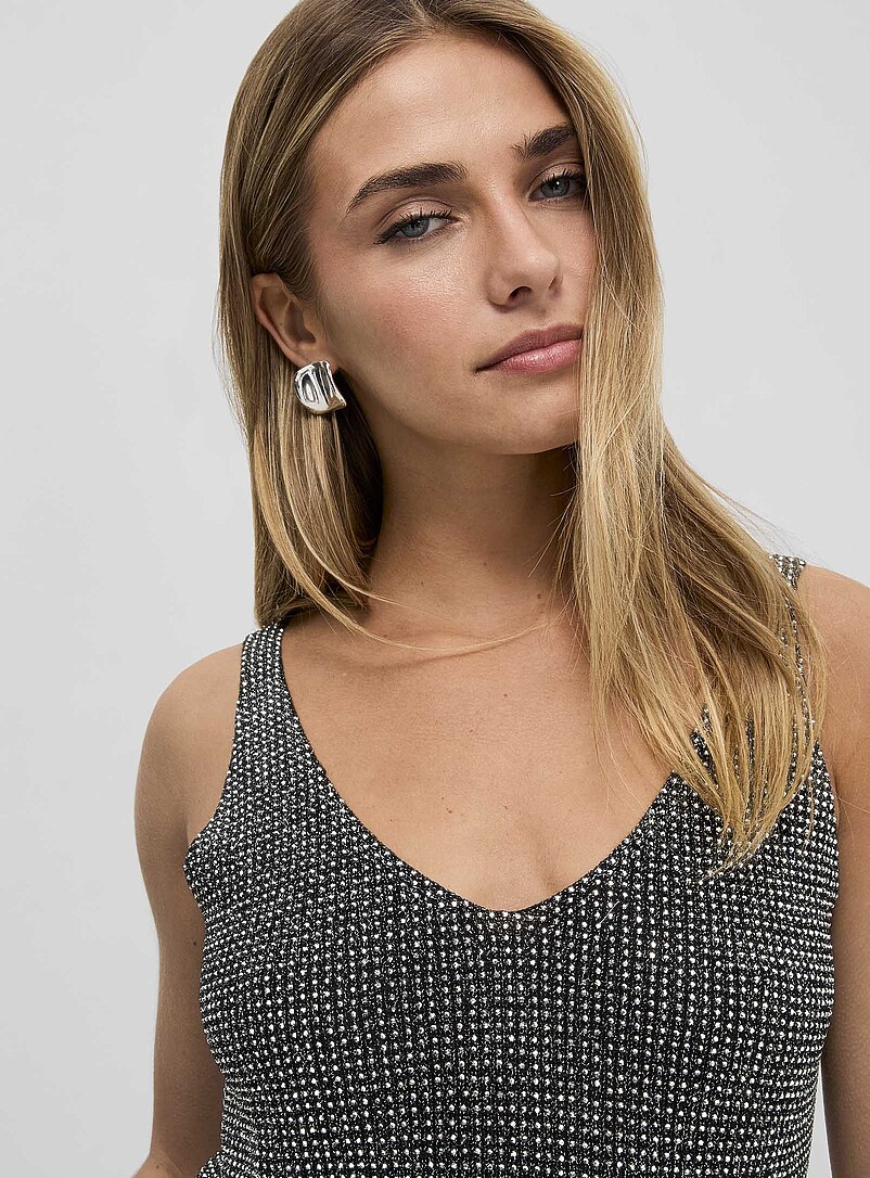 Ic&ocirc;ne: La camisole scintillante col V minicristaux Gris pour femme