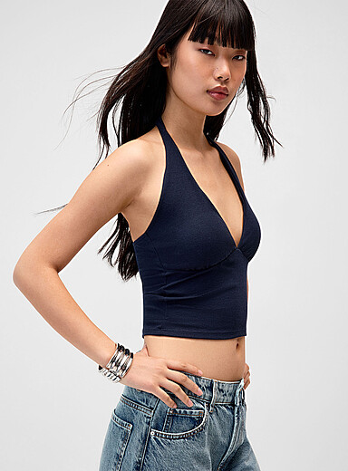 Fitted cropped halter cami
