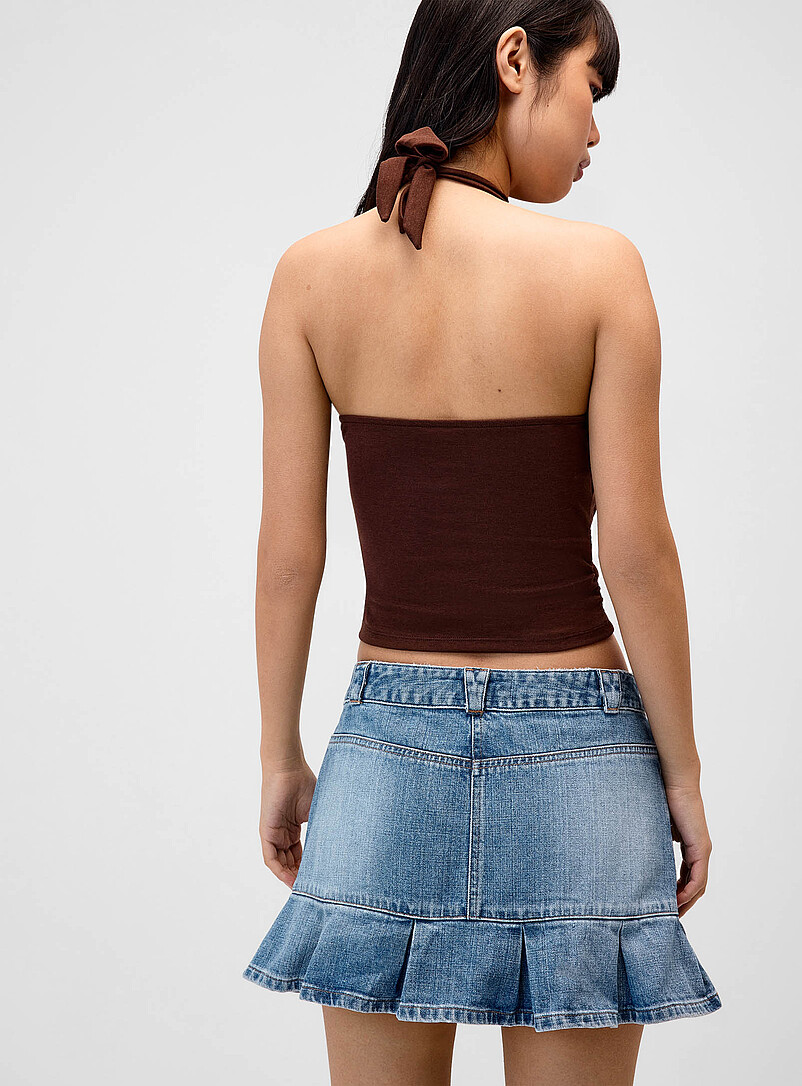 Twik Brown Blousing effect cropped halter cami for women