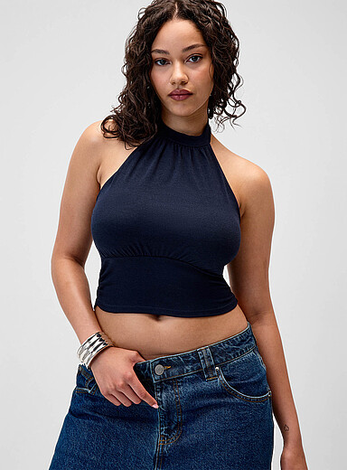 Blousing effect cropped halter cami