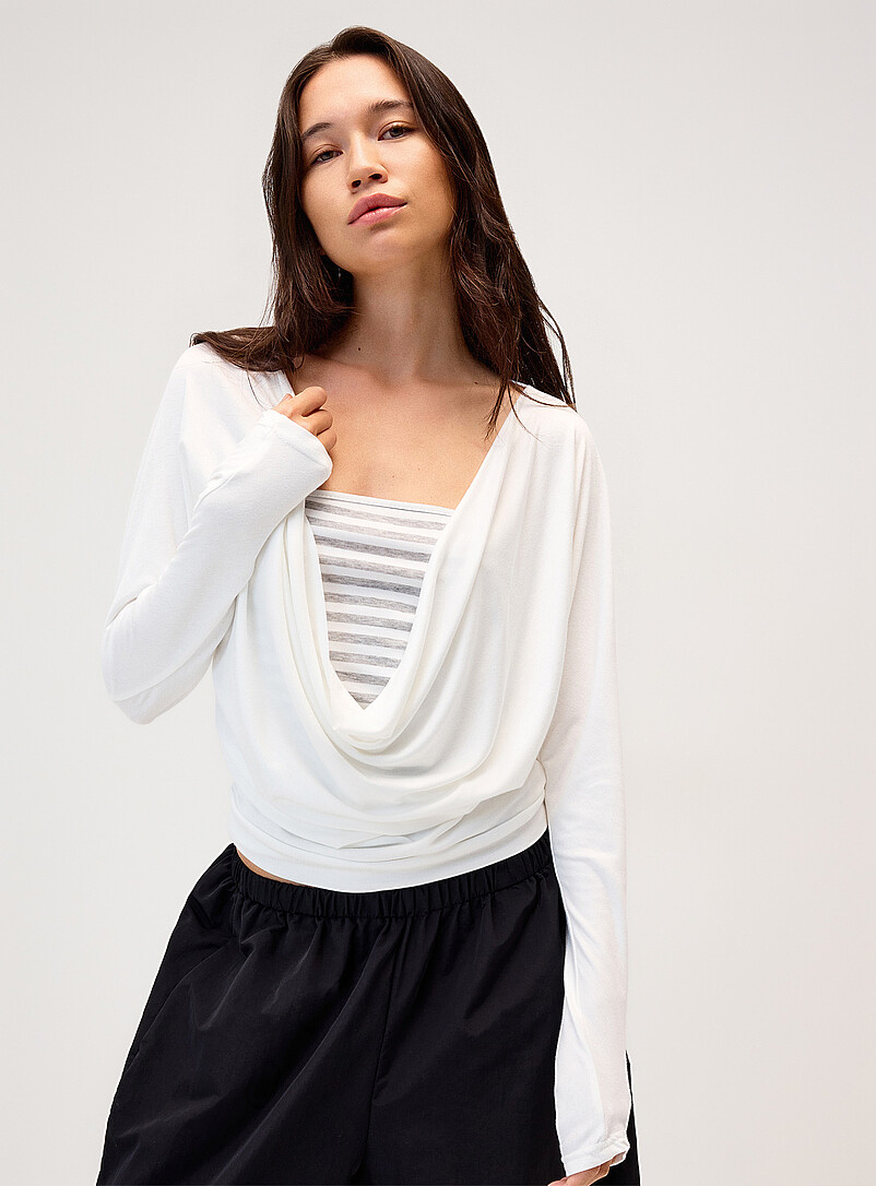Twik: Le t-shirt effet superposition tube ray&eacute; Blanc pour femme