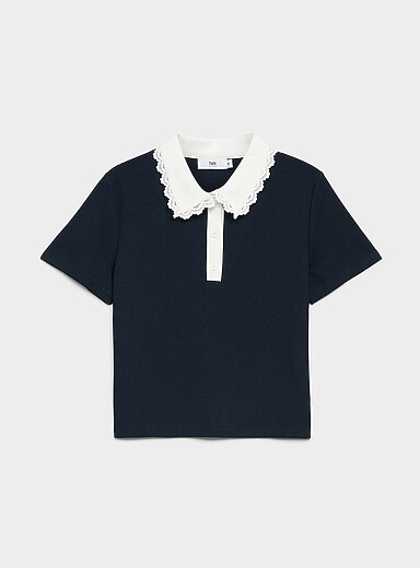 Scalloped embroidered collar polo shirt