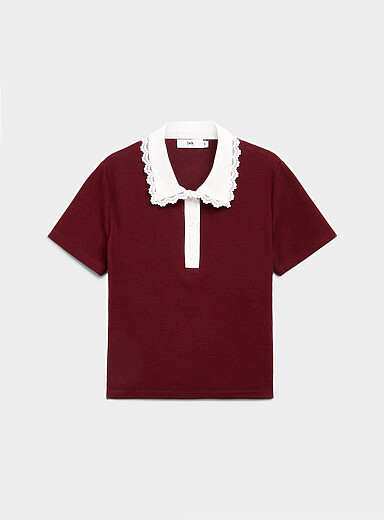 Scalloped embroidered collar polo shirt