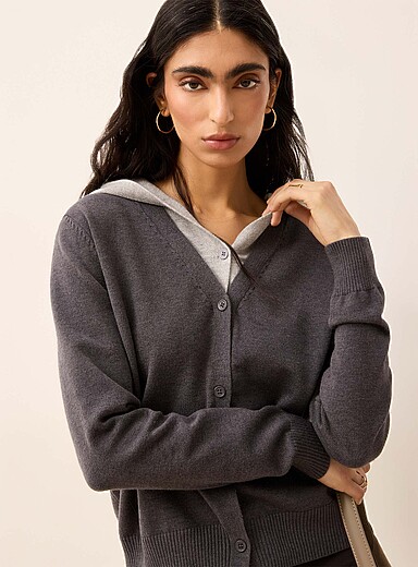 Hooded layered-effect cardigan | Icône | Shop Women's Cardigans | Simons