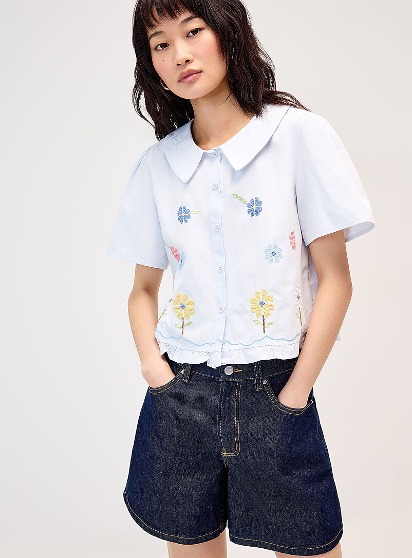 Twik Off White Floral embroidery boxy-fit shirt for women