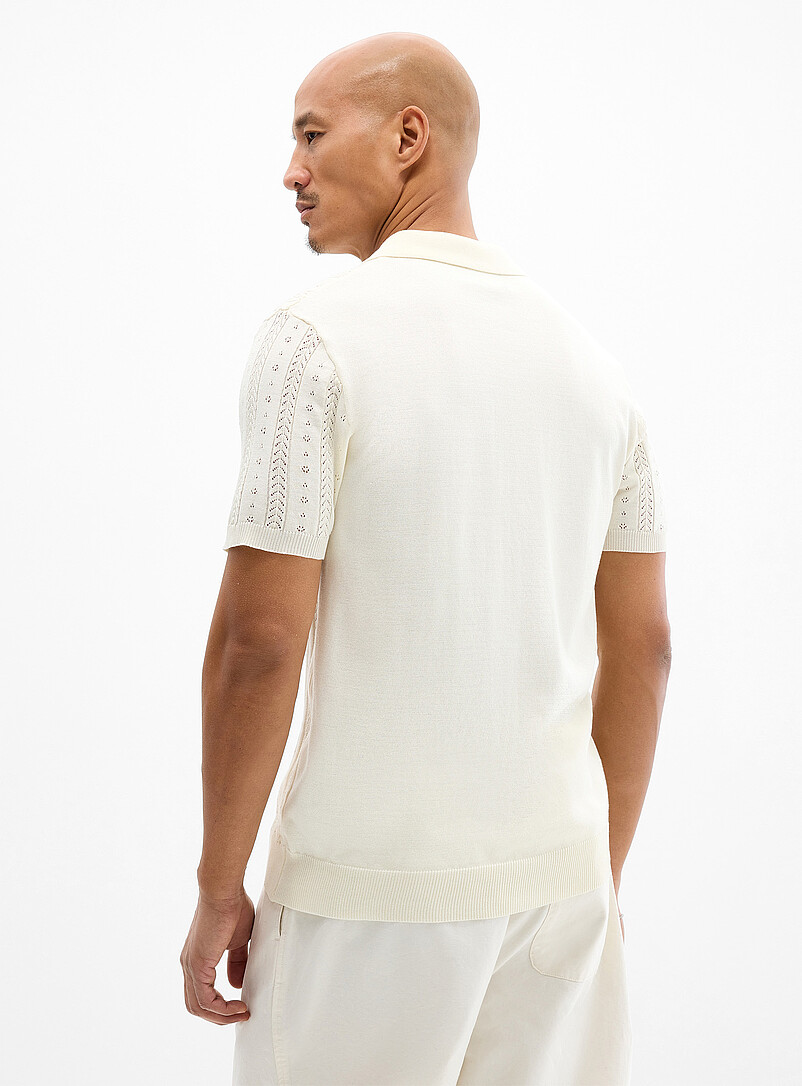 Le 31 Off White Striped pointelle-knit zip polo for men