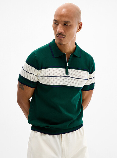 Perforated colour block polo