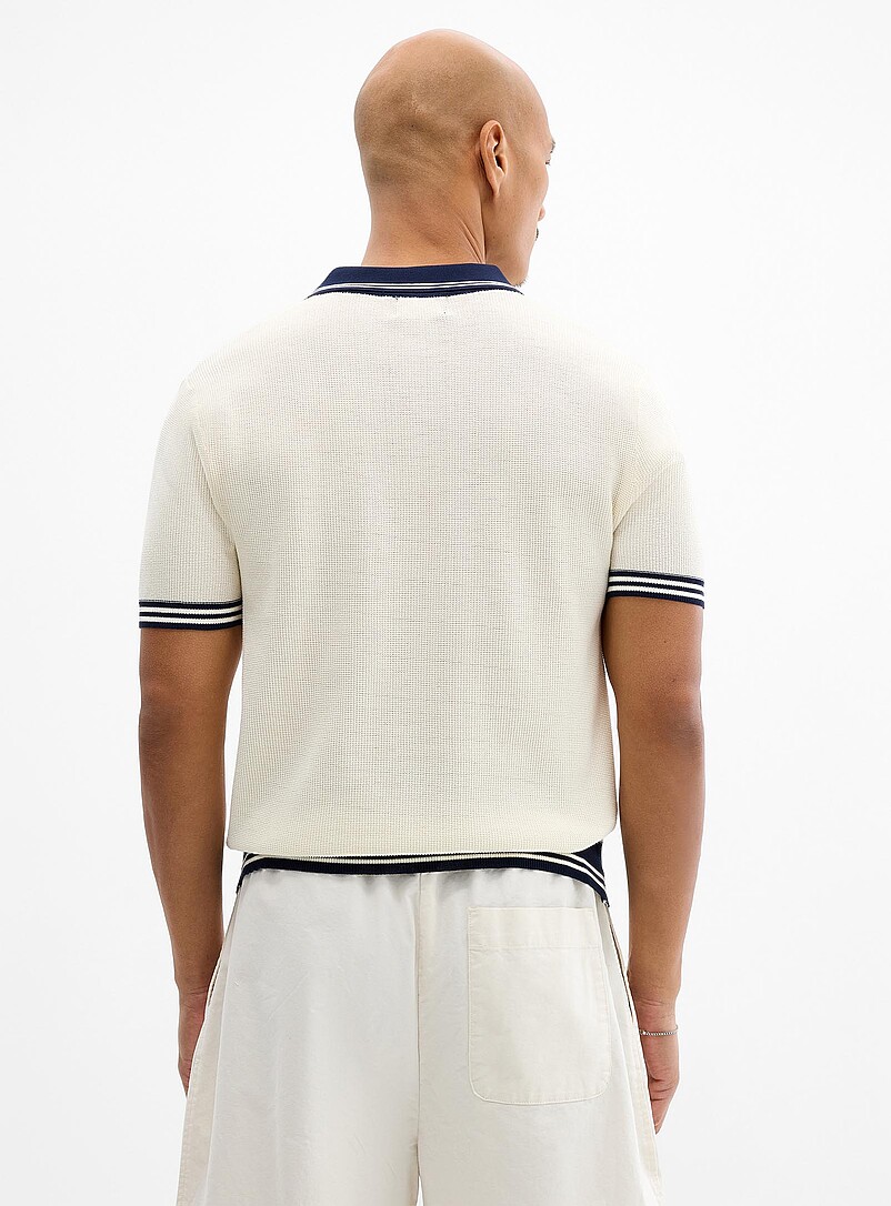 Le 31: Le polo zipp&eacute; tricot textur&eacute; Blanc cass&eacute; pour homme