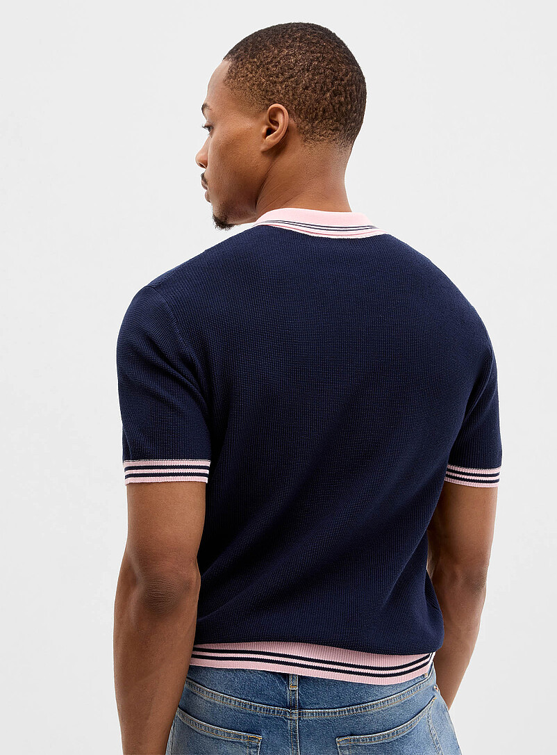 Le 31: Le polo zipp&eacute; tricot textur&eacute; Blanc cass&eacute; pour homme