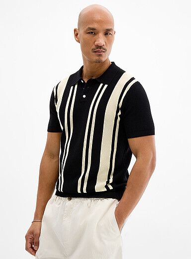 Le polo tricot ray&eacute;s verticales