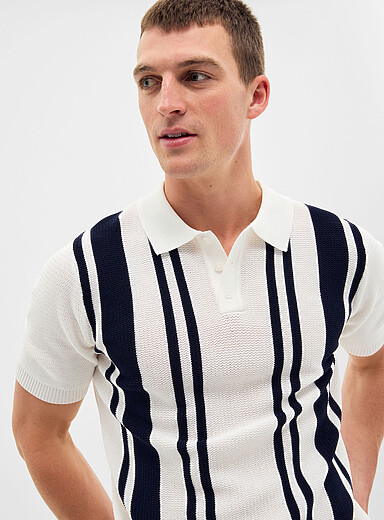 Le 31: Le polo tricot ray&eacute;s verticales Blanc pour homme