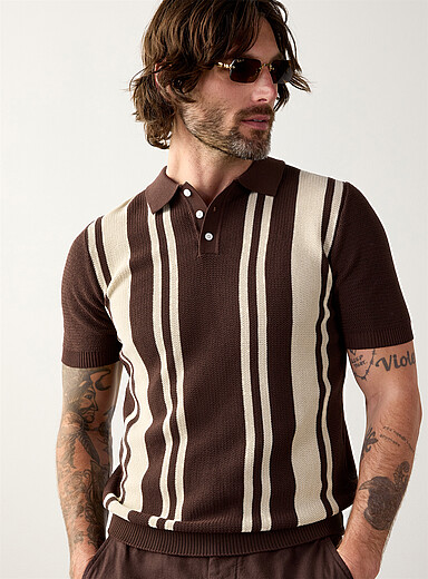 Le polo tricot ray&eacute;s verticales