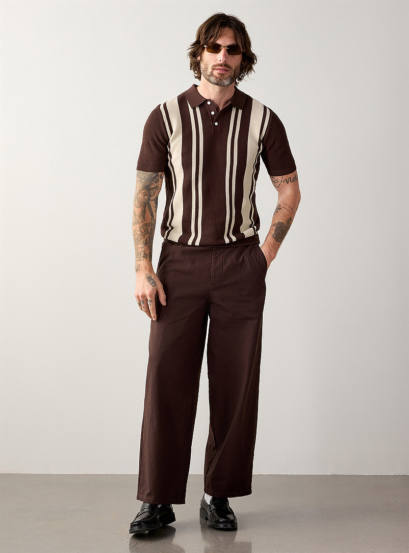 Le 31 Black Vertical stripe knit polo for men