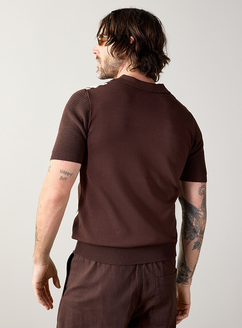 Le 31 Black Vertical stripe knit polo for men