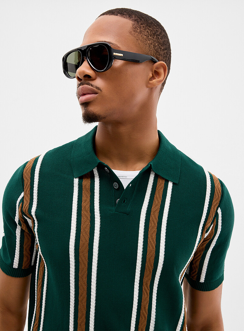 Le 31 Green Retro stripe polo for men