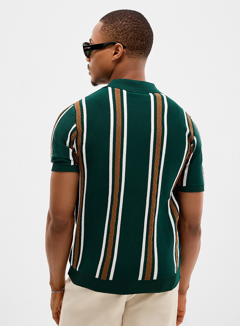 Le 31 Green Retro stripe polo for men