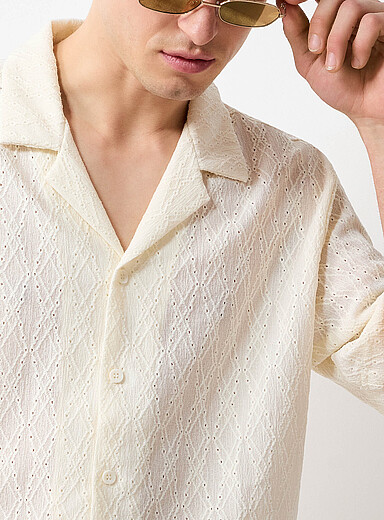 Openwork jacquard diamond shirt