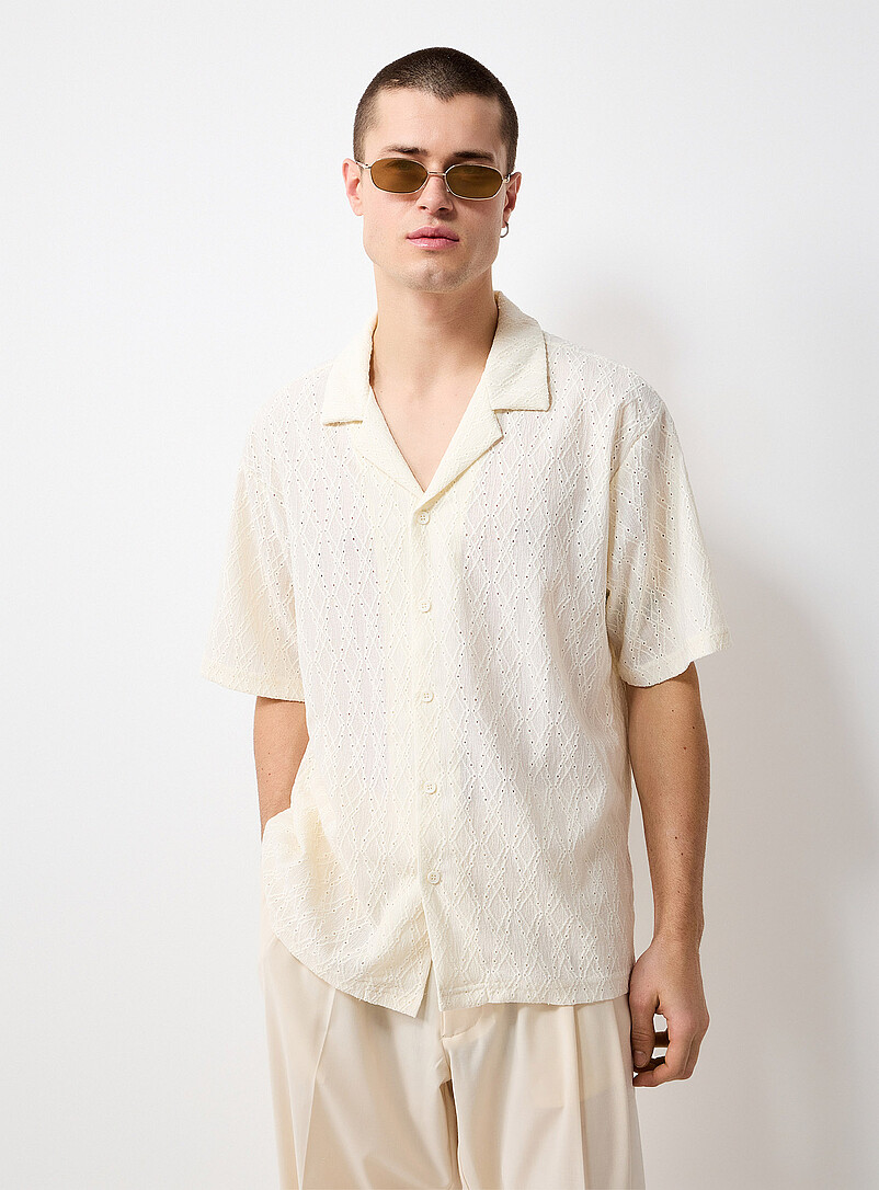 Le 31 Off White Openwork jacquard diamond shirt for men