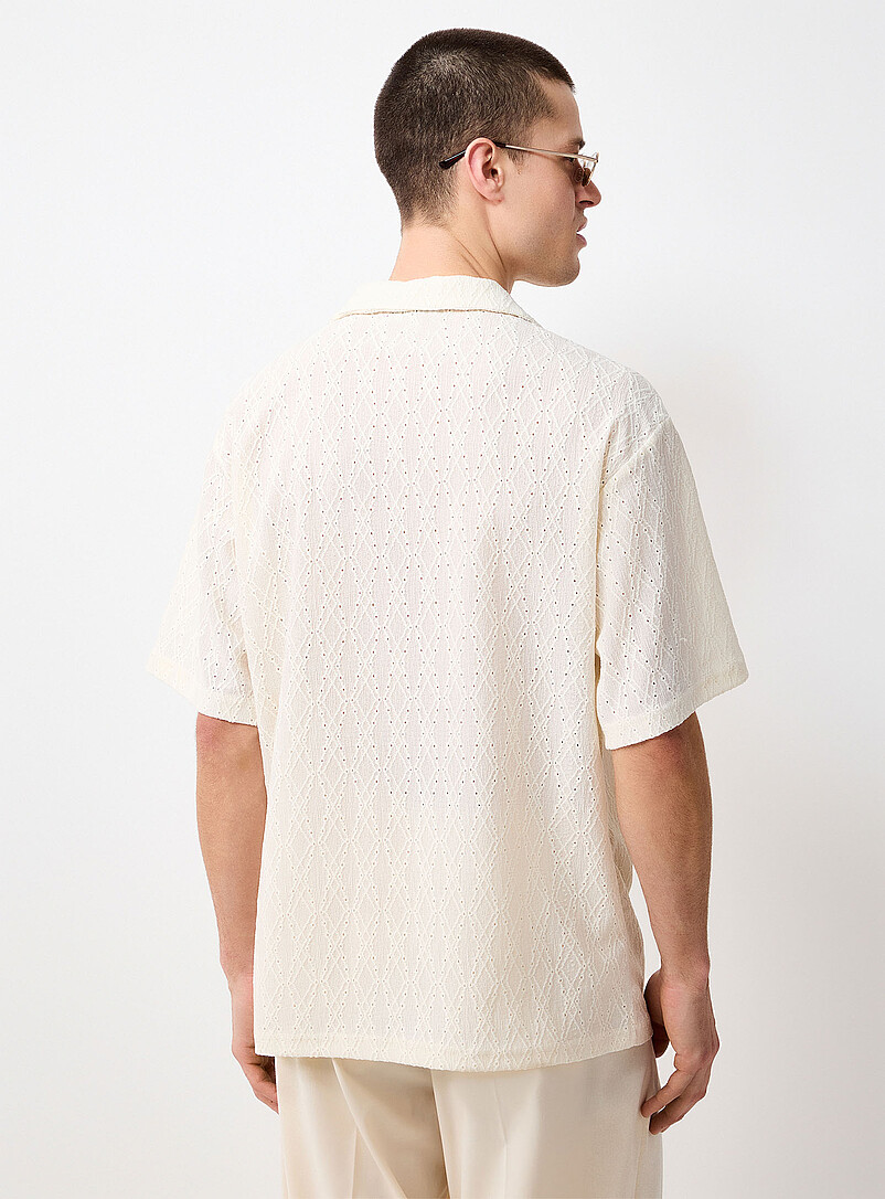 Le 31: La chemise jacquard losange ajour&eacute; Blanc cass&eacute; pour homme
