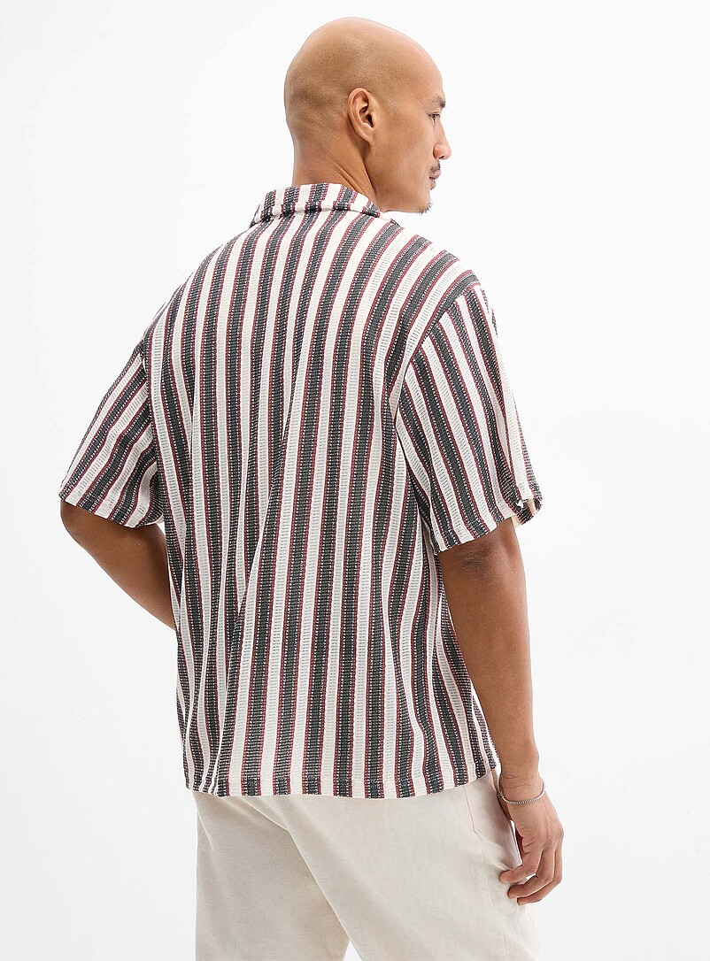 Le 31: La chemise rayures jacquard verticales Rouge pour homme